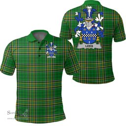 Scottish Leeson Coat of Arms Family Crest Ireland Polo Shirt - Irish National Tartan Irish County Polo Shirt