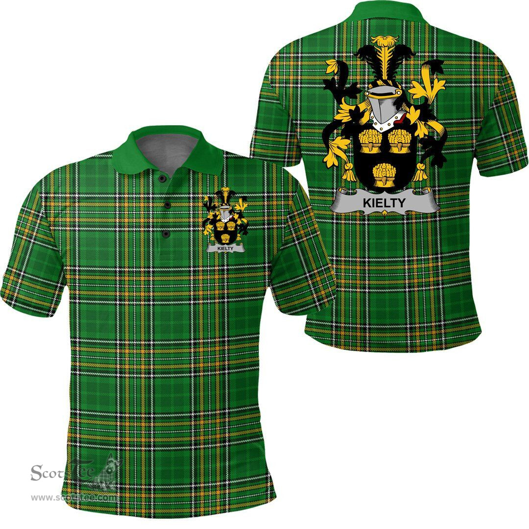 Scottish Kielty ot O'Quilty Coat of Arms Family Crest Ireland Polo Shirt - Irish National Tartan Irish County Polo Shirt