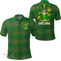 Scottish Fay or O'Fee Coat of Arms Family Crest Ireland Polo Shirt - Irish National Tartan Irish County Polo Shirt