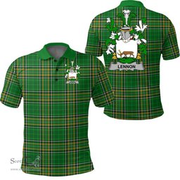 Scottish Lennon or O'Lennon Coat of Arms Family Crest Ireland Polo Shirt - Irish National Tartan Irish County Polo Shirt
