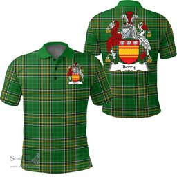 Scottish Berry Coat of Arms Family Crest Ireland Polo Shirt - Irish National Tartan Irish County Polo Shirt