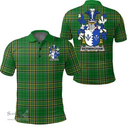 Scottish Bermingham Coat of Arms Family Crest Ireland Polo Shirt - Irish National Tartan Irish County Polo Shirt
