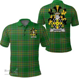 Scottish Warner Coat of Arms Family Crest Ireland Polo Shirt - Irish National Tartan Irish County Polo Shirt