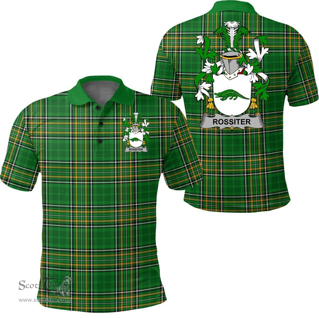 Scottish Rossiter Coat of Arms Family Crest Ireland Polo Shirt - Irish National Tartan Irish County Polo Shirt