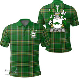 Scottish Rossiter Coat of Arms Family Crest Ireland Polo Shirt - Irish National Tartan Irish County Polo Shirt