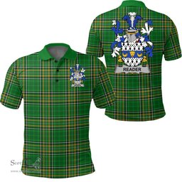 Scottish Reader Coat of Arms Family Crest Ireland Polo Shirt - Irish National Tartan Irish County Polo Shirt