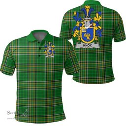Scottish Knox Coat of Arms Family Crest Ireland Polo Shirt - Irish National Tartan Irish County Polo Shirt