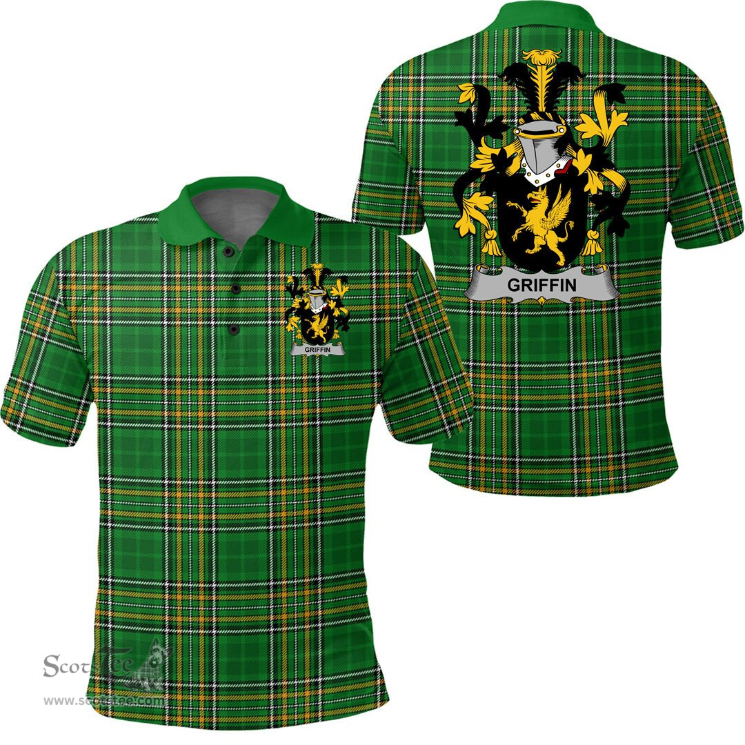Scottish Griffin or O'Griffy Coat of Arms Family Crest Ireland Polo Shirt - Irish National Tartan Irish County Polo Shirt