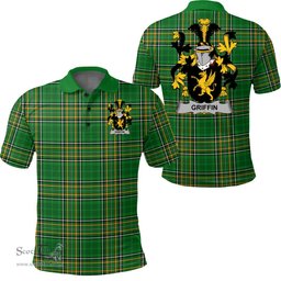 Scottish Griffin or O'Griffy Coat of Arms Family Crest Ireland Polo Shirt - Irish National Tartan Irish County Polo Shirt