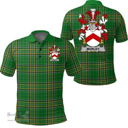 Scottish Morley Coat of Arms Family Crest Ireland Polo Shirt - Irish National Tartan Irish County Polo Shirt