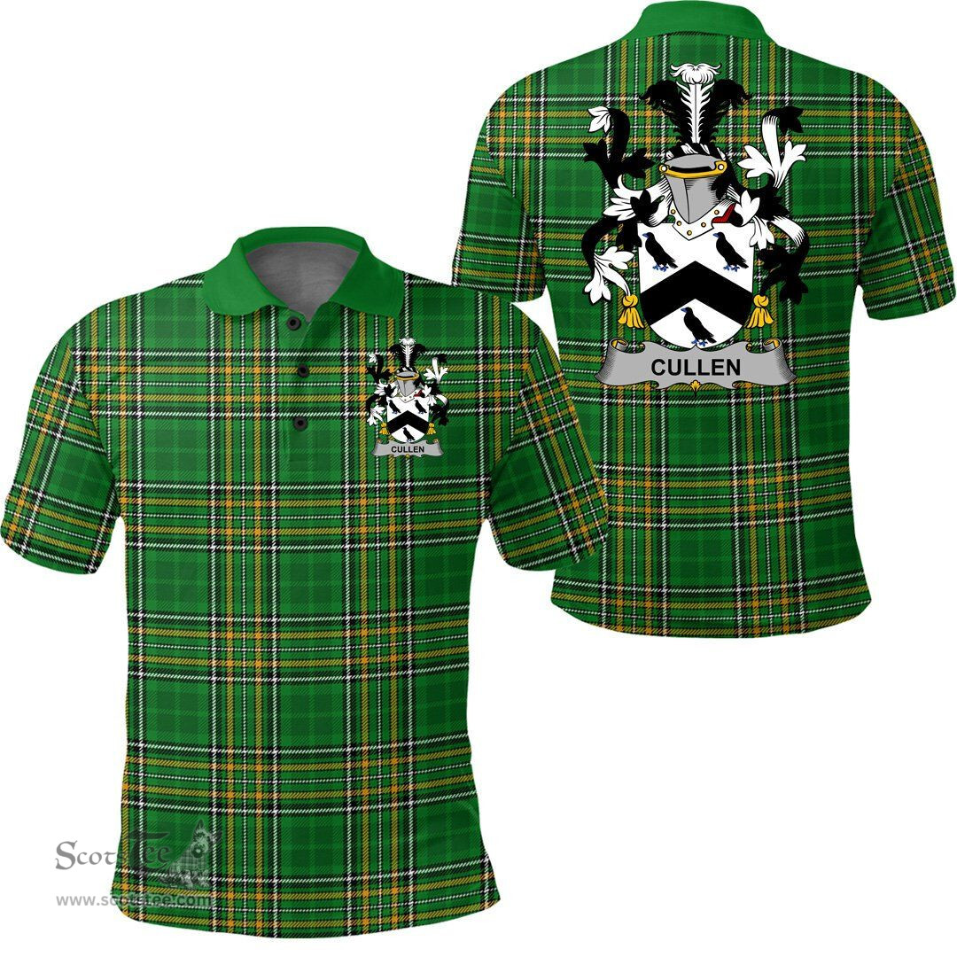 Scottish Cullen or McCullen Coat of Arms Family Crest Ireland Polo Shirt - Irish National Tartan Irish County Polo Shirt