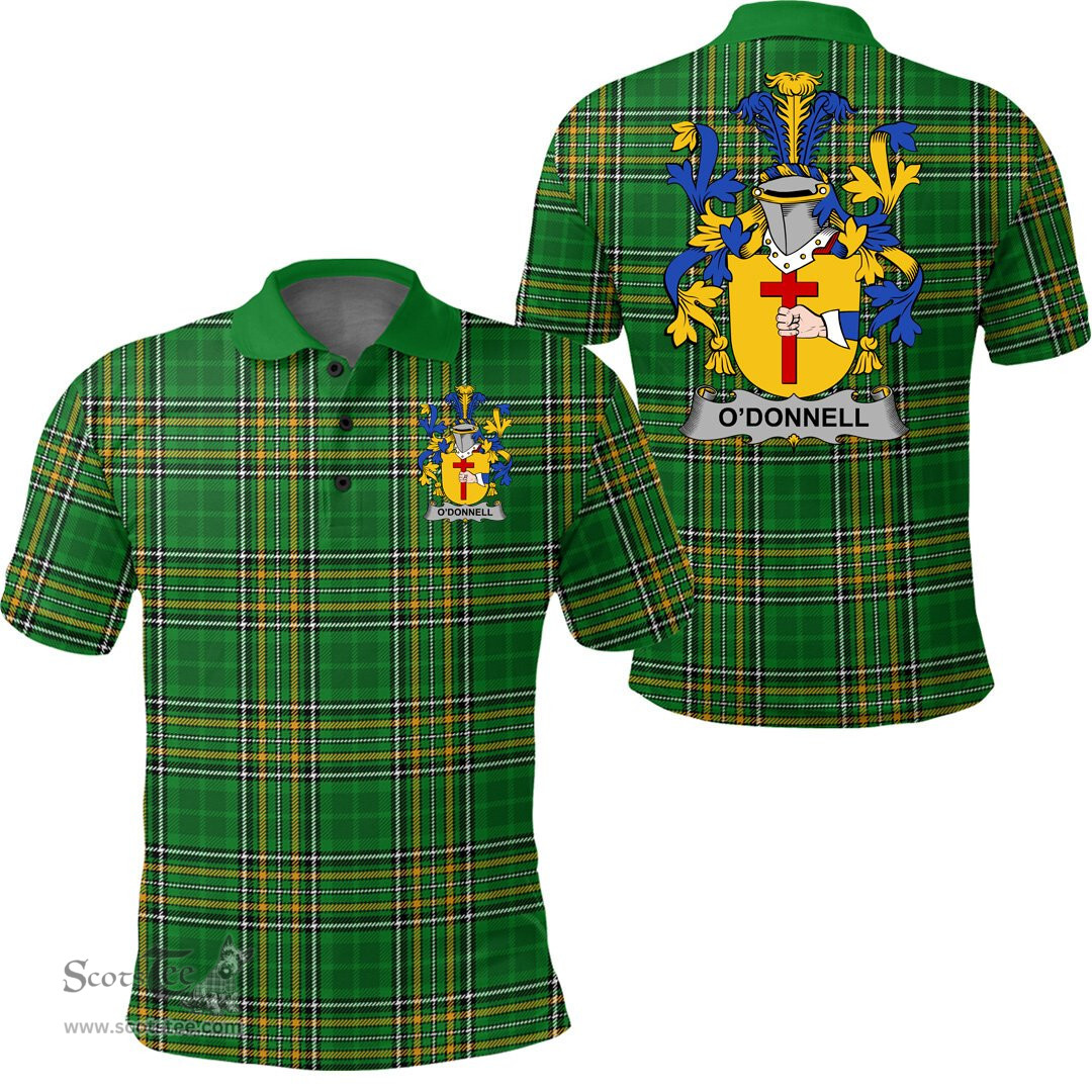 Scottish Donnellan or O'Donnellan Coat of Arms Family Crest Ireland Polo Shirt - Irish National Tartan Irish County Polo Shirt
