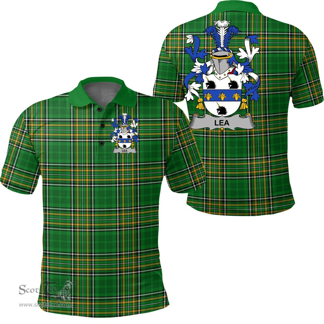 Scottish Leahy or O'Lahy Coat of Arms Family Crest Ireland Polo Shirt - Irish National Tartan Irish County Polo Shirt