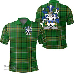 Scottish Leahy or O'Lahy Coat of Arms Family Crest Ireland Polo Shirt - Irish National Tartan Irish County Polo Shirt