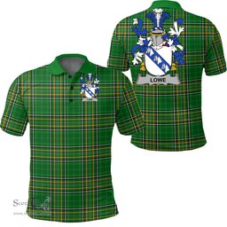 Scottish Lowe Coat of Arms Family Crest Ireland Polo Shirt - Irish National Tartan Irish County Polo Shirt