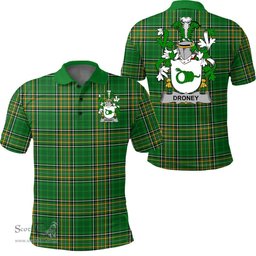 Scottish Droney or O'Droney Coat of Arms Family Crest Ireland Polo Shirt - Irish National Tartan Irish County Polo Shirt