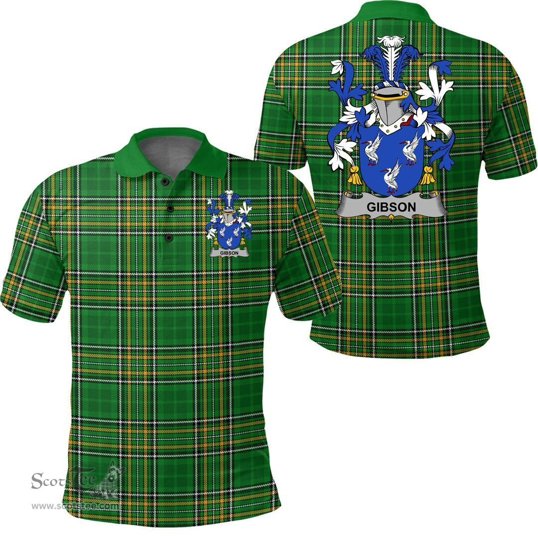 Scottish Gibson Coat of Arms Family Crest Ireland Polo Shirt - Irish National Tartan Irish County Polo Shirt
