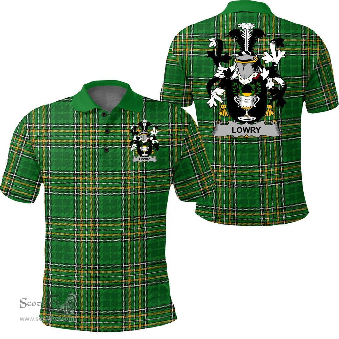 Scottish Lowry or Lavery Coat of Arms Family Crest Ireland Polo Shirt - Irish National Tartan Irish County Polo Shirt