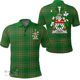 Scottish Lee or O'Lee Coat of Arms Family Crest Ireland Polo Shirt - Irish National Tartan Irish County Polo Shirt