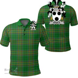 Scottish Basile Coat of Arms Family Crest Ireland Polo Shirt - Irish National Tartan Irish County Polo Shirt