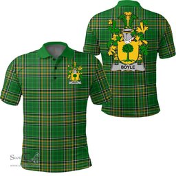 Scottish Boyle or O'Boyle Coat of Arms Family Crest Ireland Polo Shirt - Irish National Tartan Irish County Polo Shirt