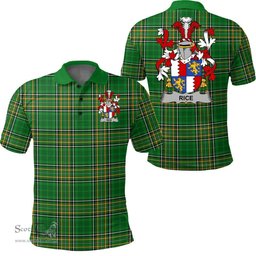 Scottish Rice Coat of Arms Family Crest Ireland Polo Shirt - Irish National Tartan Irish County Polo Shirt