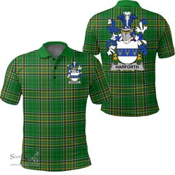 Scottish Harforth Coat of Arms Family Crest Ireland Polo Shirt - Irish National Tartan Irish County Polo Shirt