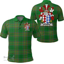 Scottish Hickman Coat of Arms Family Crest Ireland Polo Shirt - Irish National Tartan Irish County Polo Shirt