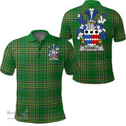 Scottish Dodwell Coat of Arms Family Crest Ireland Polo Shirt - Irish National Tartan Irish County Polo Shirt