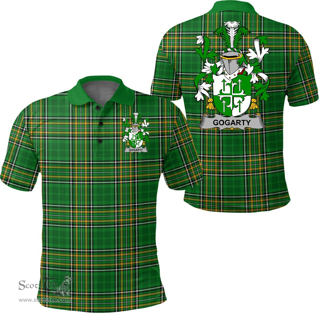 Scottish Gogarty Coat of Arms Family Crest Ireland Polo Shirt - Irish National Tartan Irish County Polo Shirt