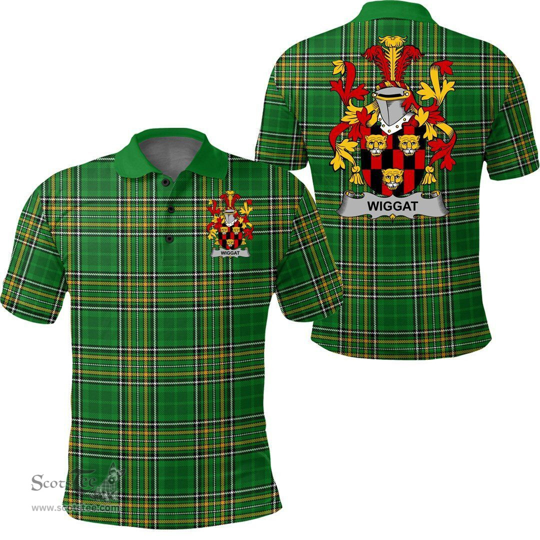 Scottish Wiggat Coat of Arms Family Crest Ireland Polo Shirt - Irish National Tartan Irish County Polo Shirt