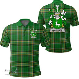 Scottish Connor or O'Connor (Corcomroe) Coat of Arms Family Crest Ireland Polo Shirt - Irish National Tartan Irish County Polo Shirt