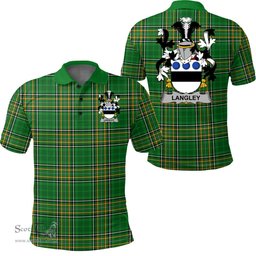 Scottish Langley Coat of Arms Family Crest Ireland Polo Shirt - Irish National Tartan Irish County Polo Shirt