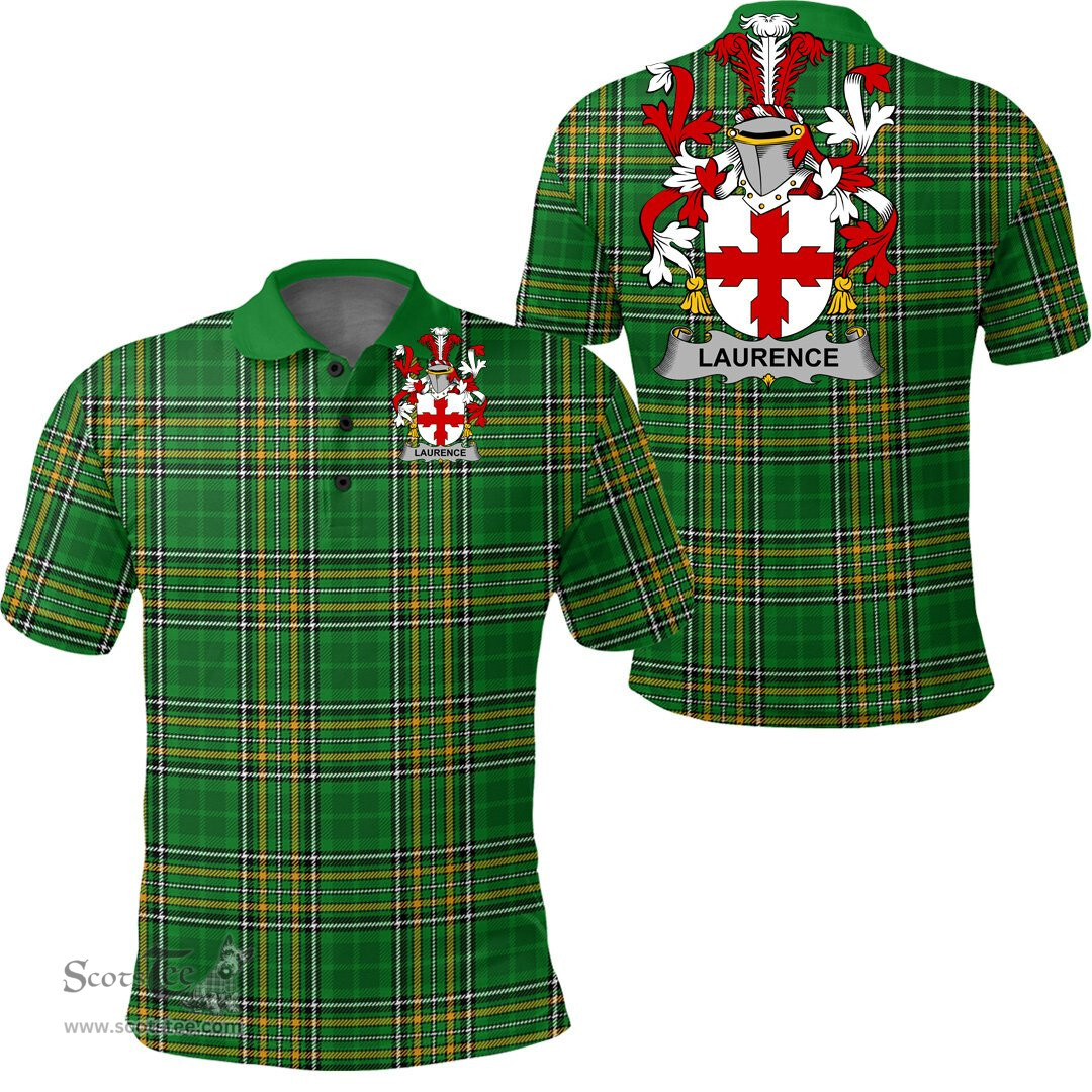 Scottish Laurence Coat of Arms Family Crest Ireland Polo Shirt - Irish National Tartan Irish County Polo Shirt