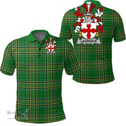 Scottish Laurence Coat of Arms Family Crest Ireland Polo Shirt - Irish National Tartan Irish County Polo Shirt