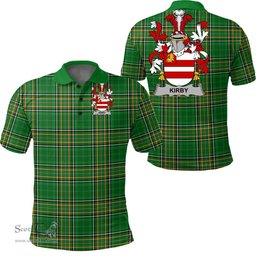 Scottish Kirby or O'Kirby Coat of Arms Family Crest Ireland Polo Shirt - Irish National Tartan Irish County Polo Shirt