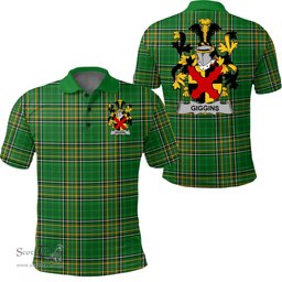 Scottish Giggins Coat of Arms Family Crest Ireland Polo Shirt - Irish National Tartan Irish County Polo Shirt