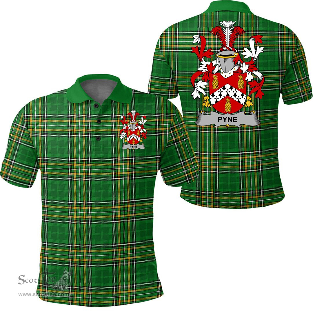 Scottish Pyne Coat of Arms Family Crest Ireland Polo Shirt - Irish National Tartan Irish County Polo Shirt