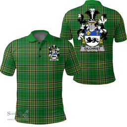 Scottish Gilchrist or McGilchrist Coat of Arms Family Crest Ireland Polo Shirt - Irish National Tartan Irish County Polo Shirt