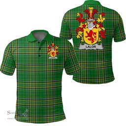 Scottish Lalor or O'Lawlor Coat of Arms Family Crest Ireland Polo Shirt - Irish National Tartan Irish County Polo Shirt