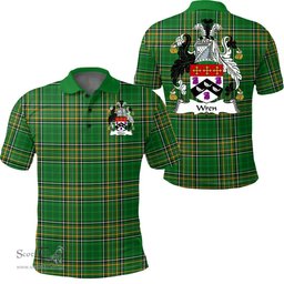 Scottish Wren or Wrenn Coat of Arms Family Crest Ireland Polo Shirt - Irish National Tartan Irish County Polo Shirt