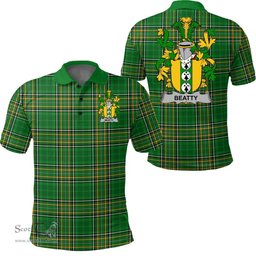 Scottish Beatty or Betagh Coat of Arms Family Crest Ireland Polo Shirt - Irish National Tartan Irish County Polo Shirt