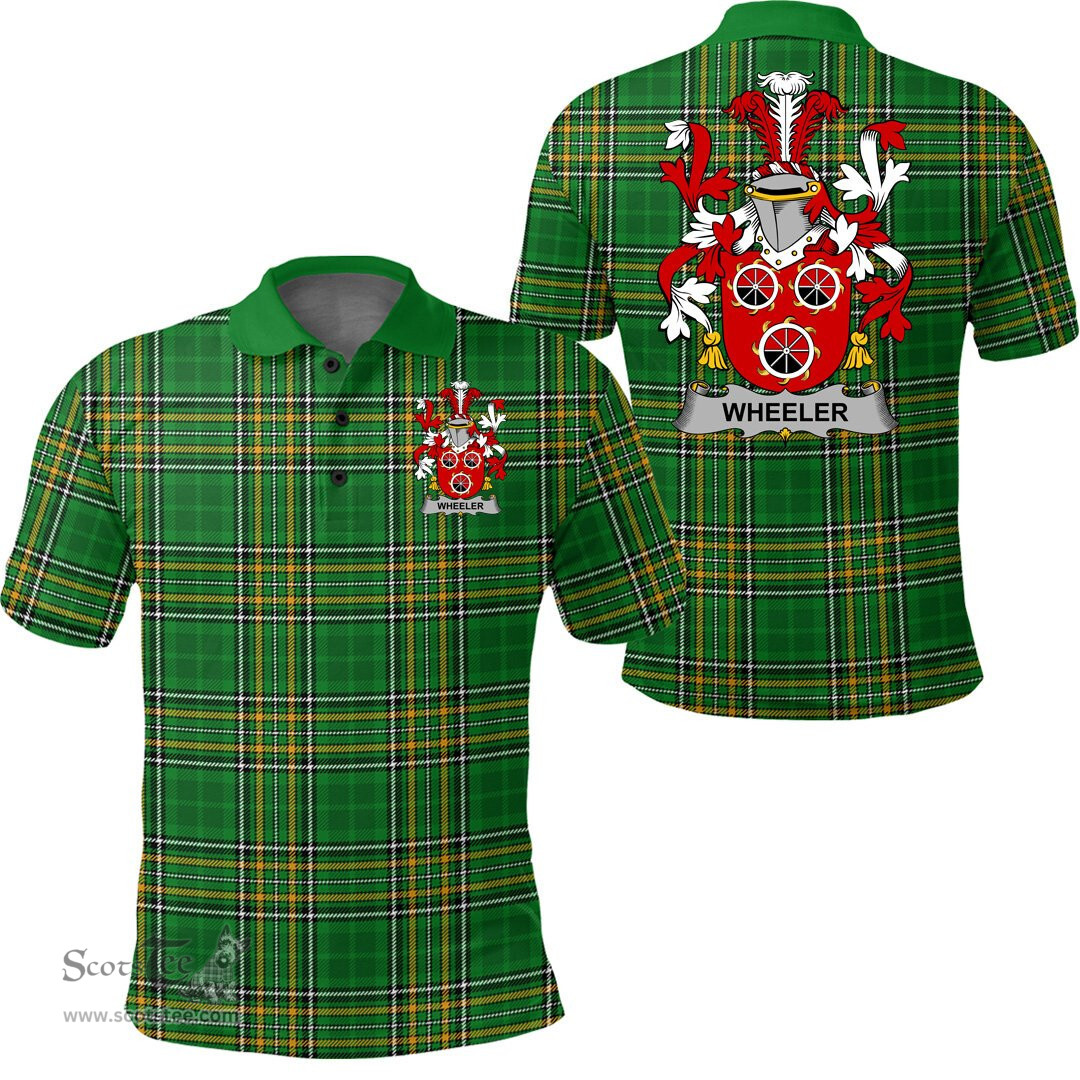 Scottish Wheeler Coat of Arms Family Crest Ireland Polo Shirt - Irish National Tartan Irish County Polo Shirt