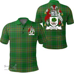 Scottish McCluskey Coat of Arms Family Crest Ireland Polo Shirt - Irish National Tartan Irish County Polo Shirt