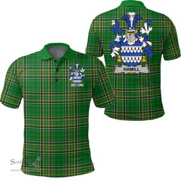 Scottish Hamill Coat of Arms Family Crest Ireland Polo Shirt - Irish National Tartan Irish County Polo Shirt