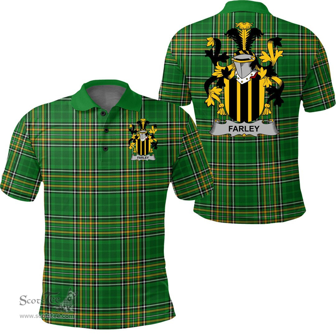 Scottish Farley or O'Farley Coat of Arms Family Crest Ireland Polo Shirt - Irish National Tartan Irish County Polo Shirt