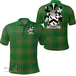 Scottish Kirwan or O'Kerwin Coat of Arms Family Crest Ireland Polo Shirt - Irish National Tartan Irish County Polo Shirt