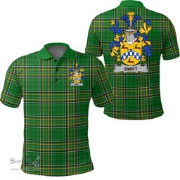 Scottish Swift Coat of Arms Family Crest Ireland Polo Shirt - Irish National Tartan Irish County Polo Shirt