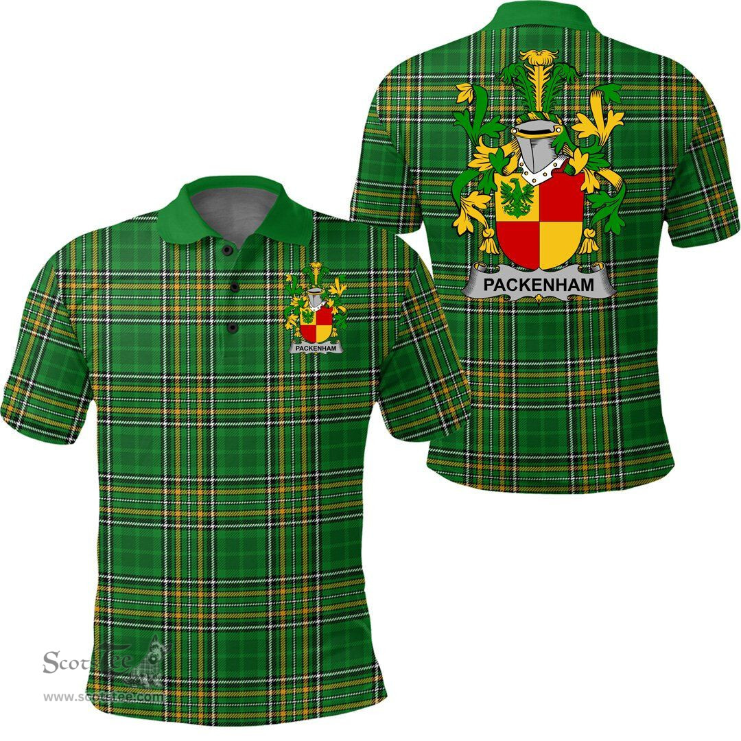 Scottish Packenham Coat of Arms Family Crest Ireland Polo Shirt - Irish National Tartan Irish County Polo Shirt