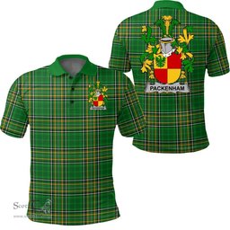 Scottish Packenham Coat of Arms Family Crest Ireland Polo Shirt - Irish National Tartan Irish County Polo Shirt